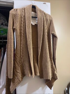 Anthropologie Camel Ribbed Open-Front Women's Sweater Cardigan